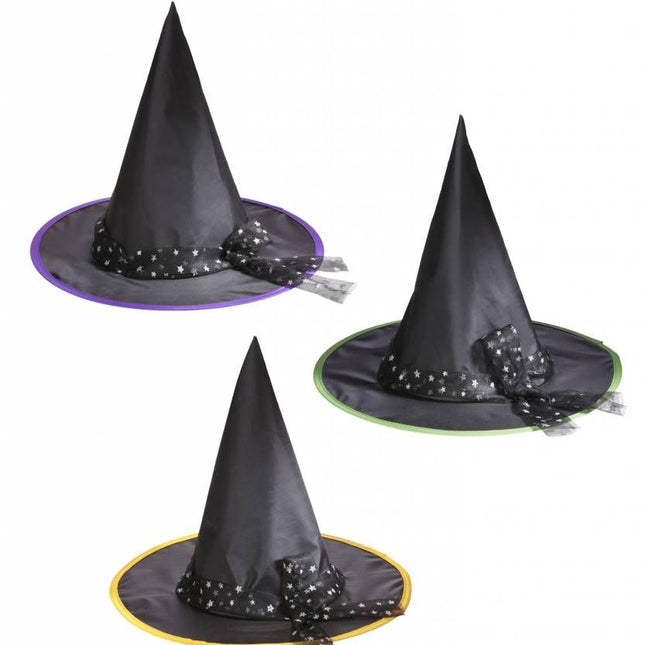 Halloweenaccessoires heksenhoed kind met zilveren sterren