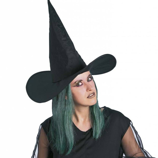 Halloweenaccessoires: Heksenhoed met groen haar