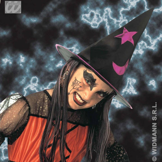 Halloweenaccessoires heksenhoed met haar en decoratie