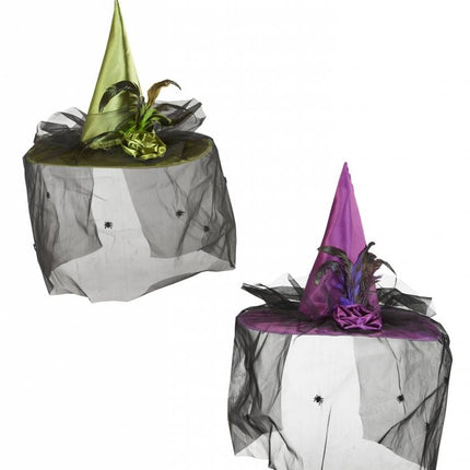 Halloweenaccessoires heksenhoed met tule bloemen