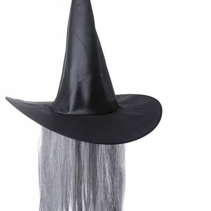 Halloweenaccessoires heksenhoed satijn met haar