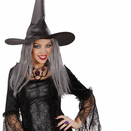 Halloweenaccessoires heksenhoed satijn met haar