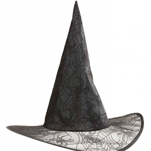 Halloweenaccessoires heksenhoed spinneweb glitter