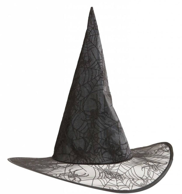 Halloweenaccessoires heksenhoed spinneweb glitter