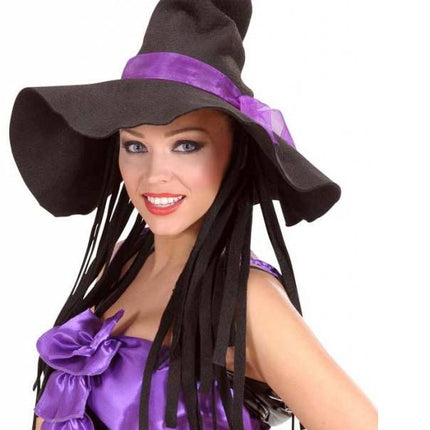 Halloweenaccessoires heksenhoed vilt met haar