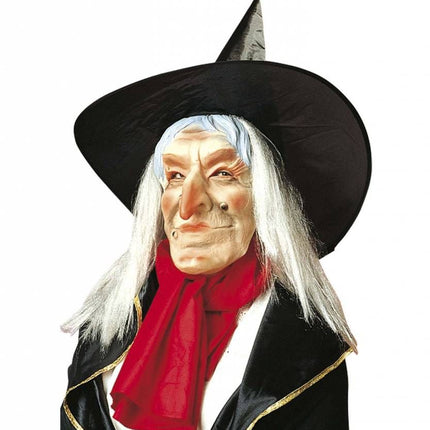 Halloweenaccessoires: Heksenmasker met hoed en haar