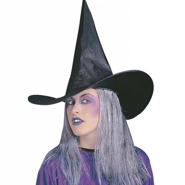 Halloweenaccessoires: Hoed met grijs haar