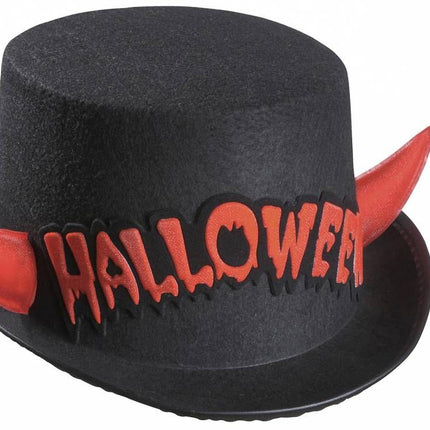Halloweenaccessoires hoge hoed halloween met rood spiegelende hoorntjes