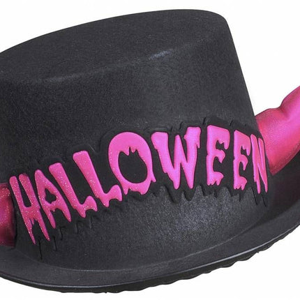 Halloweenaccessoires hoge hoed halloween met roze hoorntjes