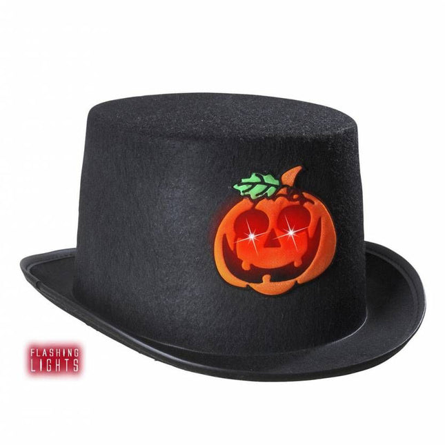 Halloweenaccessoires hoge hoed pompoen met flikkerend licht