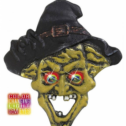 Halloweenaccessoires hoofd heks met meerkleurig licht