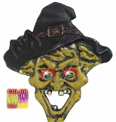 Halloweenaccessoires hoofd heks met meerkleurig licht