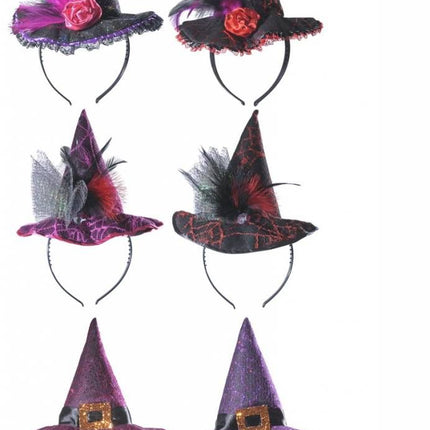 Halloweenaccessoires hoofdband heksenhoed