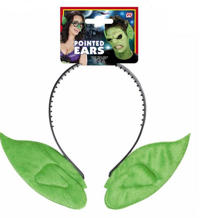 Halloweenaccessoires hoofdband met puntoren kleur groen