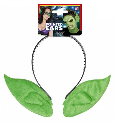 Halloweenaccessoires hoofdband met puntoren kleur groen