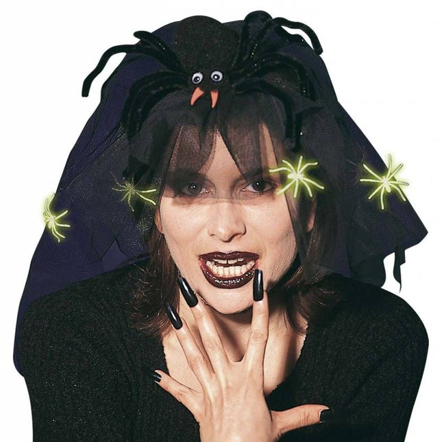 Halloweenaccessoires: Hoofddoekje heks met spin