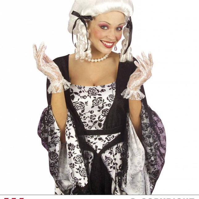 Halloweenaccessoires kanten handschoenen wit 25 cm
