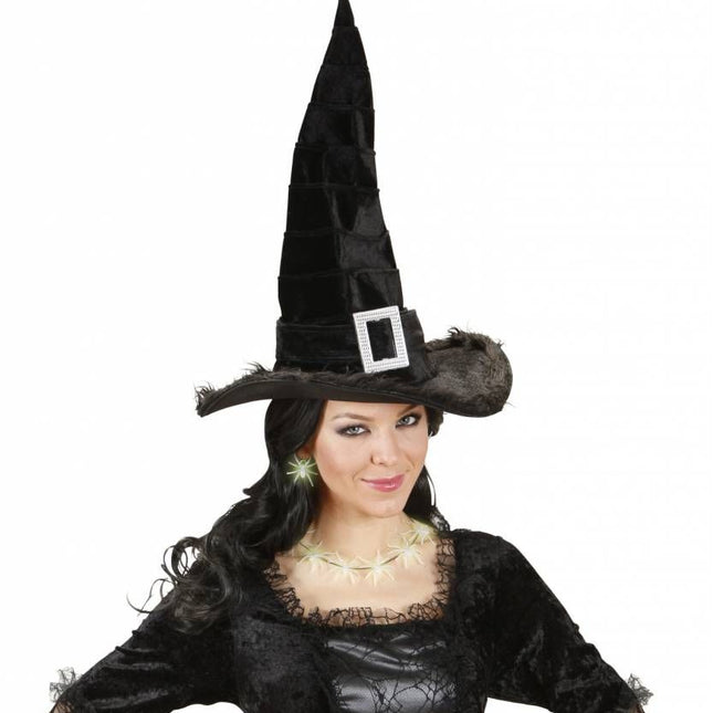 Halloweenaccessoires ketting spinnen lichtgevend in donker 60cm