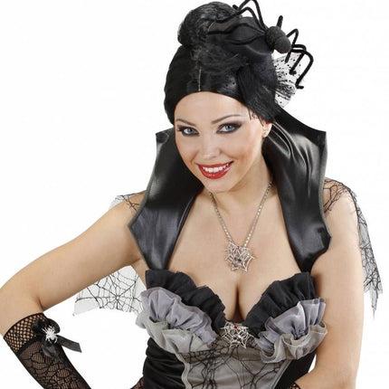 Halloweenaccessoires ketting spinneweb met spinnen