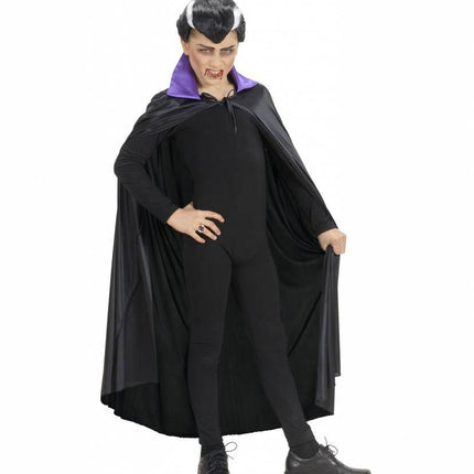Halloweenaccessoires kindercape zwart met paarse kraag
