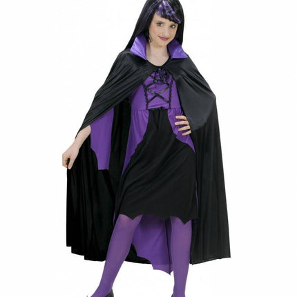 Halloweenaccessoires kindercape zwart met paarse kraag