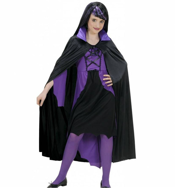 Halloweenaccessoires kindercape zwart met paarse kraag