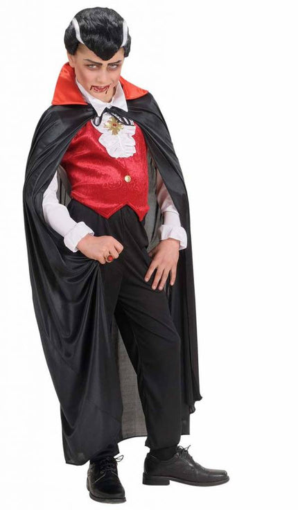 Halloweenaccessoires kindercape zwart met rode kraag