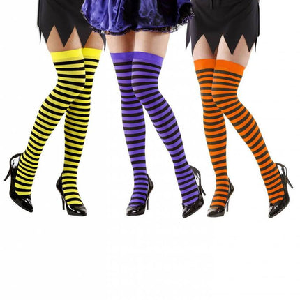 Halloweenaccessoires kniekousen neon gestreept