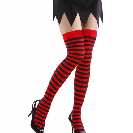 Halloweenaccessoires kniekousen rood/zwart gestreept