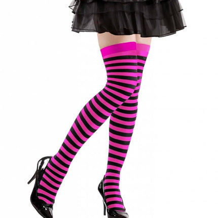 Halloweenaccessoires kniekousen rose/zwart gestreept