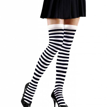Halloweenaccessoires kniekousen zwart/wit gestreept