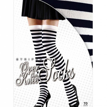 Halloweenaccessoires kniekousen zwart/wit gestreept