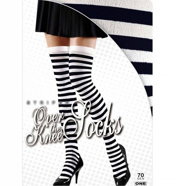 Halloweenaccessoires kniekousen zwart/wit gestreept