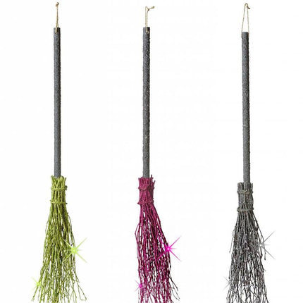 Halloweenaccessoires kromme heksenbezem glitter 98cm