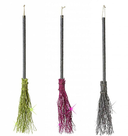 Halloweenaccessoires kromme heksenbezem glitter 98cm