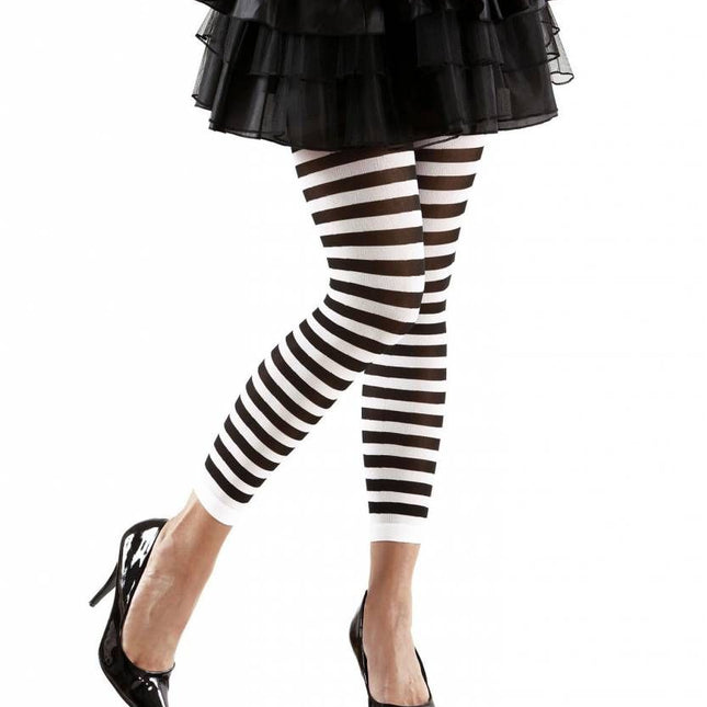 Halloweenaccessoires leggings zwart/wit gestreept