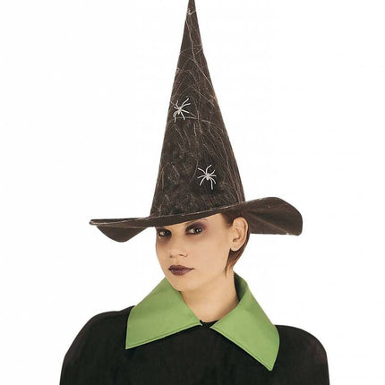 Halloweenaccessoires luxe heksenhoed met spinneweb en spinnen