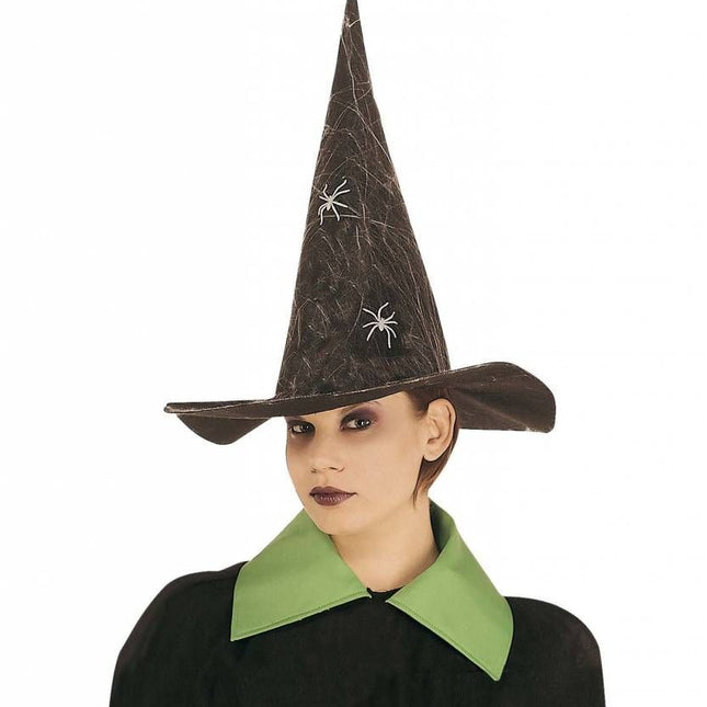 Halloweenaccessoires luxe heksenhoed met spinneweb en spinnen