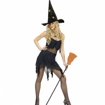 Halloweenaccessoires luxe heksenhoed met spinneweb en spinnen