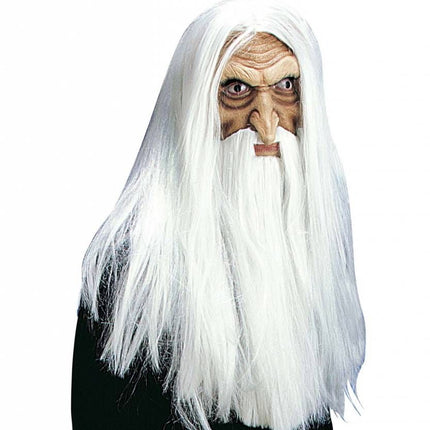Halloweenaccessoires masker tovenaar met baard en snor