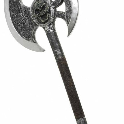Halloweenaccessoires maxi bijl schedel 90cm