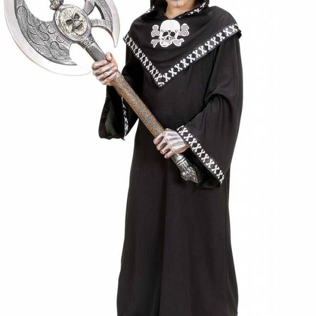 Halloweenaccessoires maxi bijl schedel 90cm