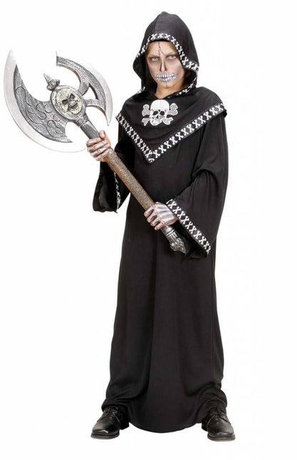 Halloweenaccessoires maxi bijl schedel 90cm