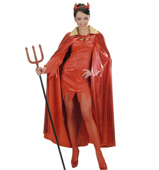 Halloweenaccessoires metalic rode cape met gouden kraag