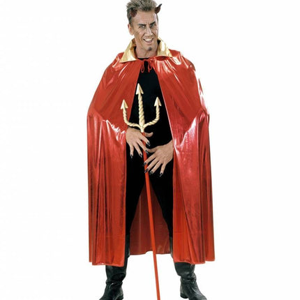 Halloweenaccessoires metalic rode cape met gouden kraag