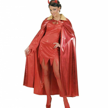 Halloweenaccessoires metalic rode cape met gouden kraag
