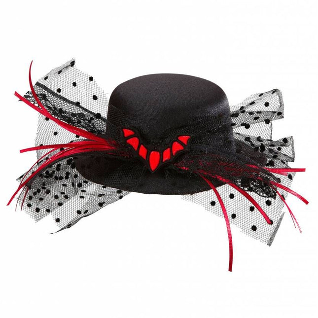 Halloweenaccessoires mini hoge hoed vleermuis