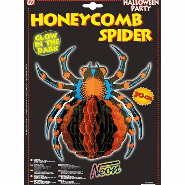 Halloweenaccessoires neon hangdecoratie spin
