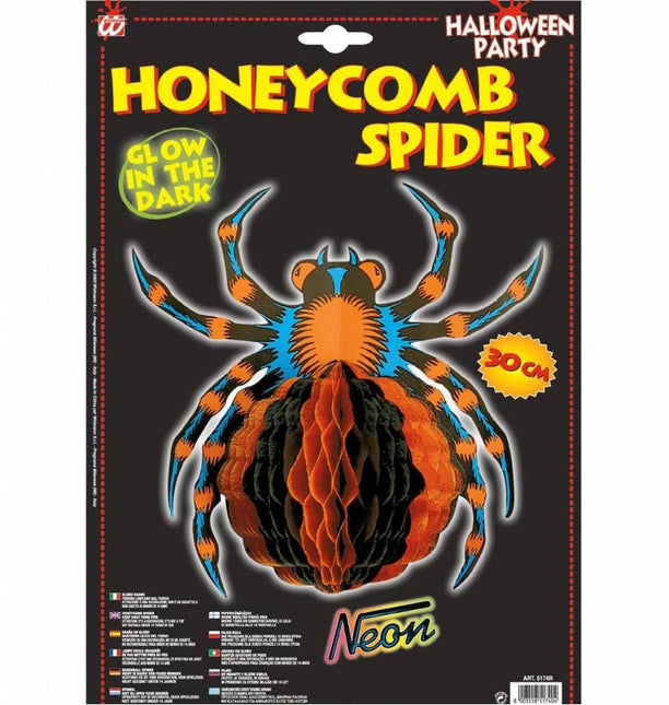 Halloweenaccessoires neon hangdecoratie spin