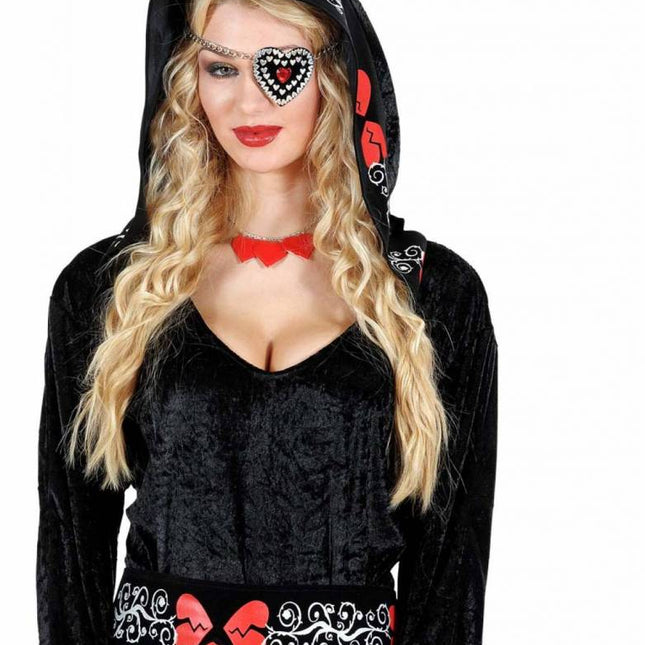 Halloweenaccessoires ooglap hart met pareltjes